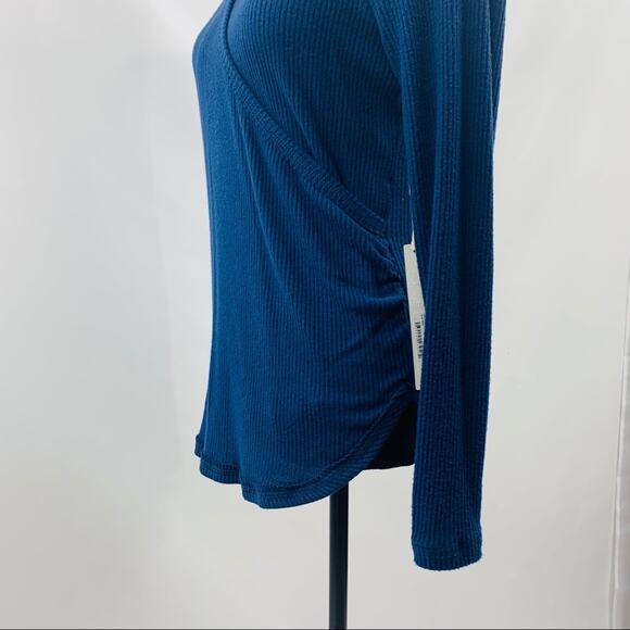 Caslon Dark Blue Faux Wrap V Neck Ribbed Tee - Picture 7 of 10